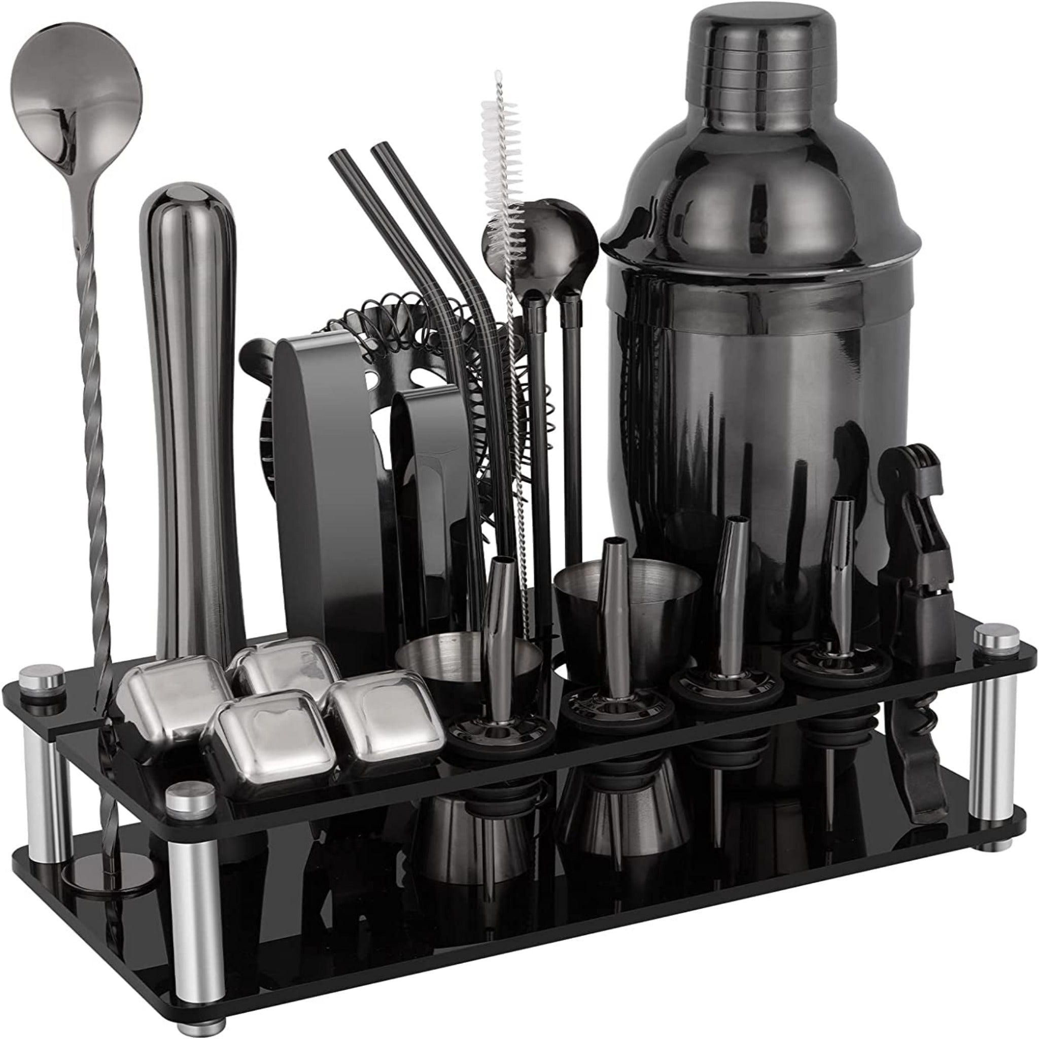 Cocktail Shaker Set — Bartender Kit with Acrylic Stand