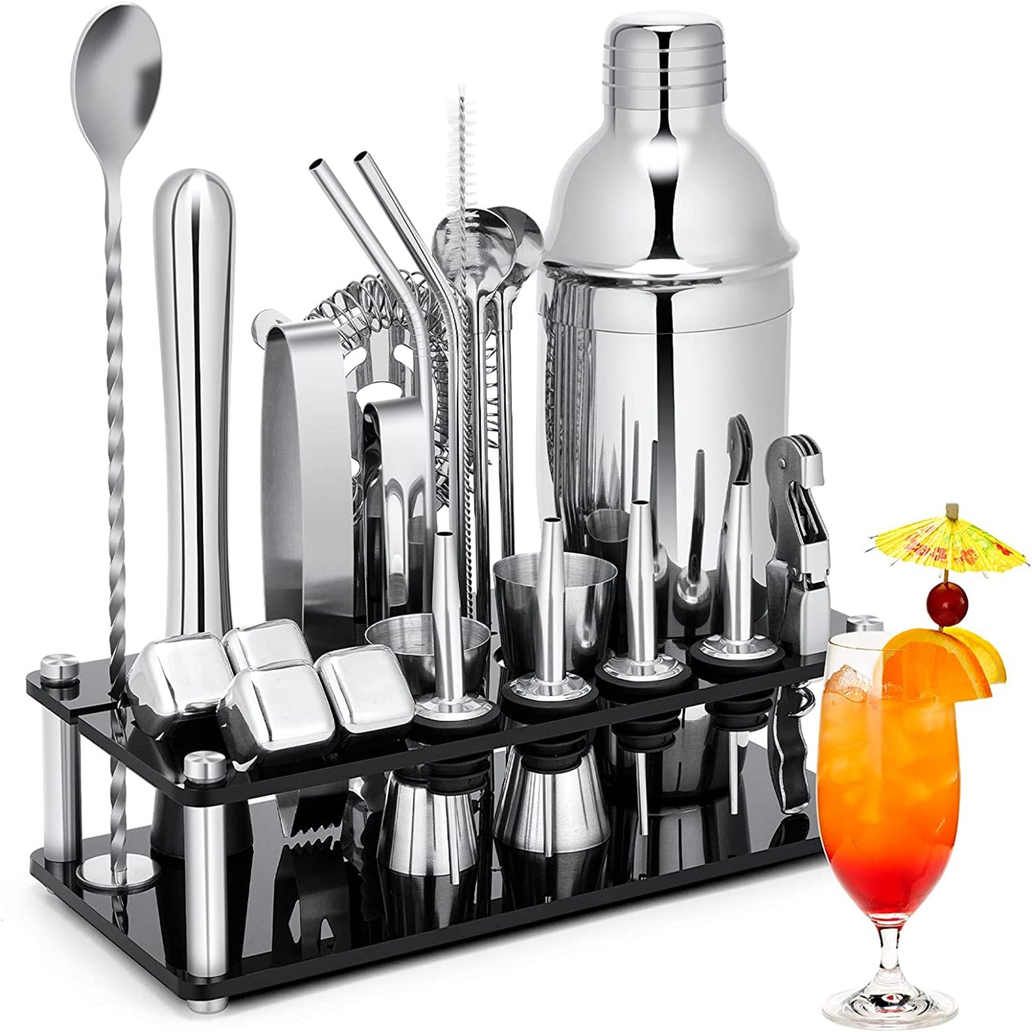 Cocktail Shaker Set — Bartender Kit with Acrylic Stand