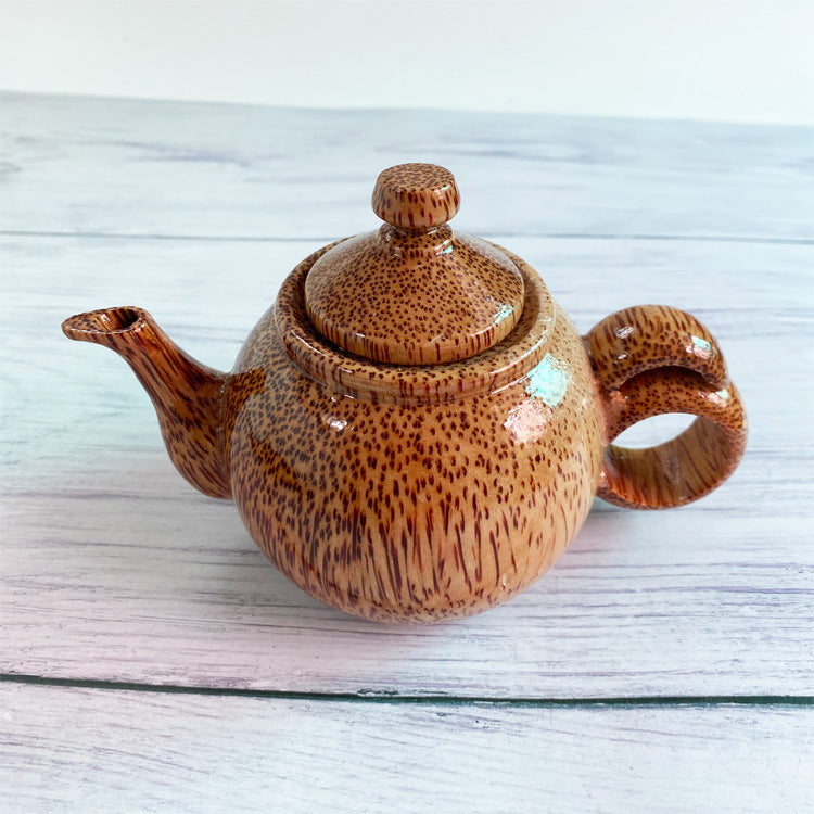 Handcarved Coconut Wood Tea Set